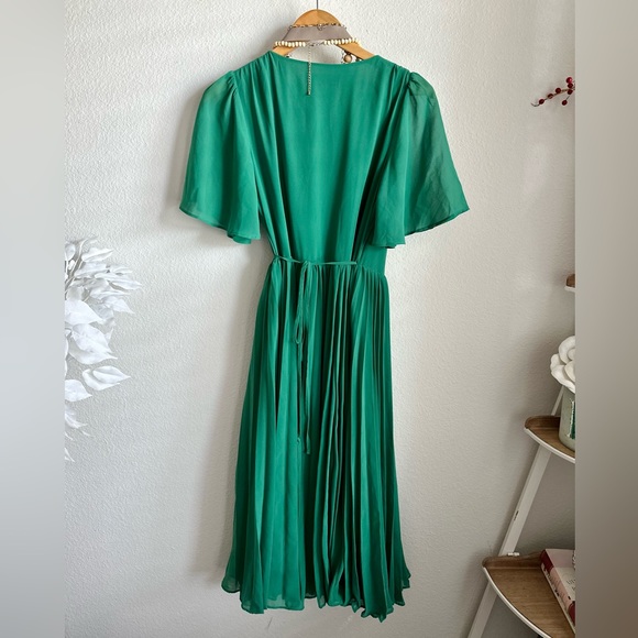 Green Pleated Midi Wrap Dress Size Small - Picture 8 of 9
